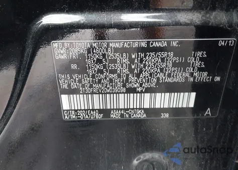 2013 Toyota Rav4 Limited из США, поврежденный, VIN 2T3DFREV2DW039098